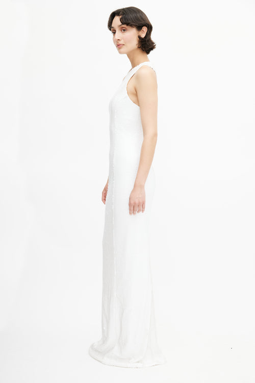 Galvan London White Salar Sequin Racerback Gown