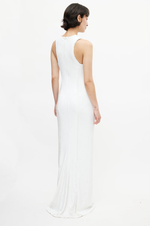 Galvan London White Salar Sequin Racerback Gown