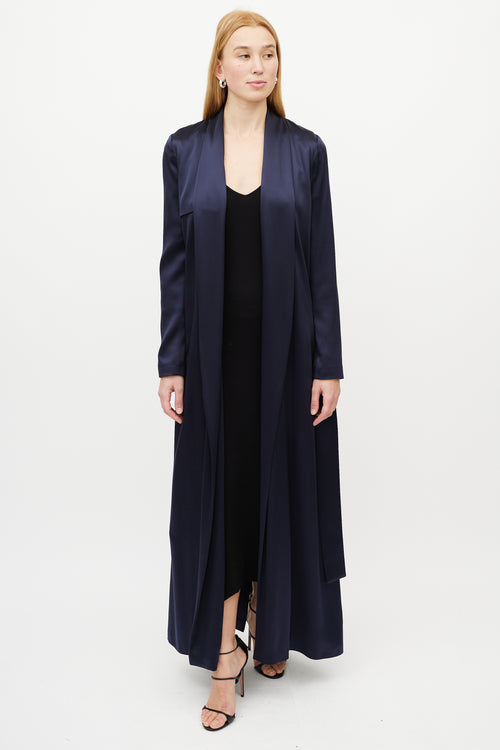 Galvan Navy Silk Belted Coat