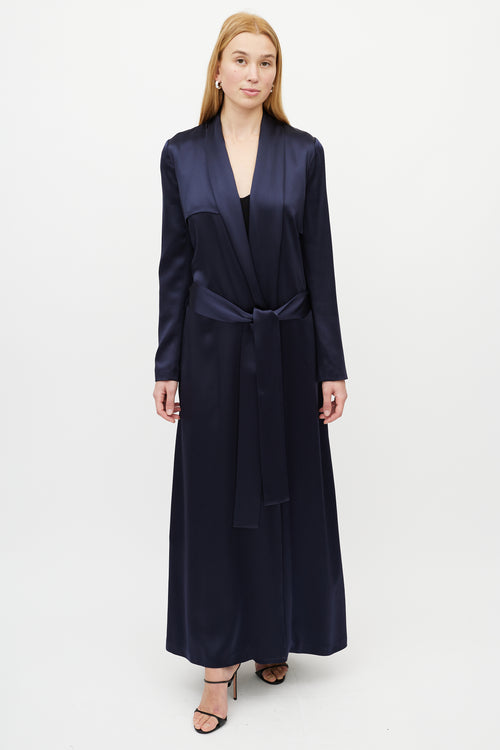 Galvan Navy Silk Belted Coat