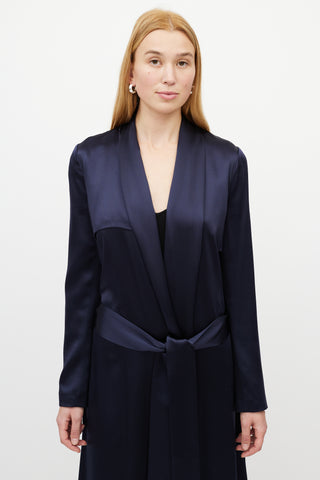 Galvan Navy Silk Belted Coat