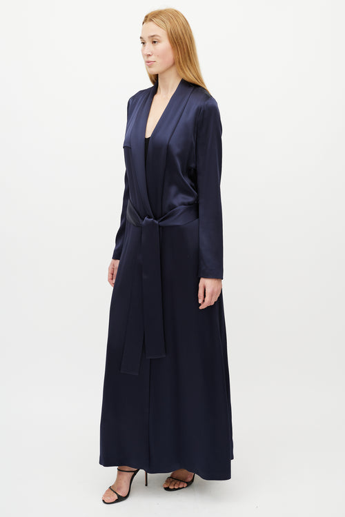 Galvan Navy Silk Belted Coat