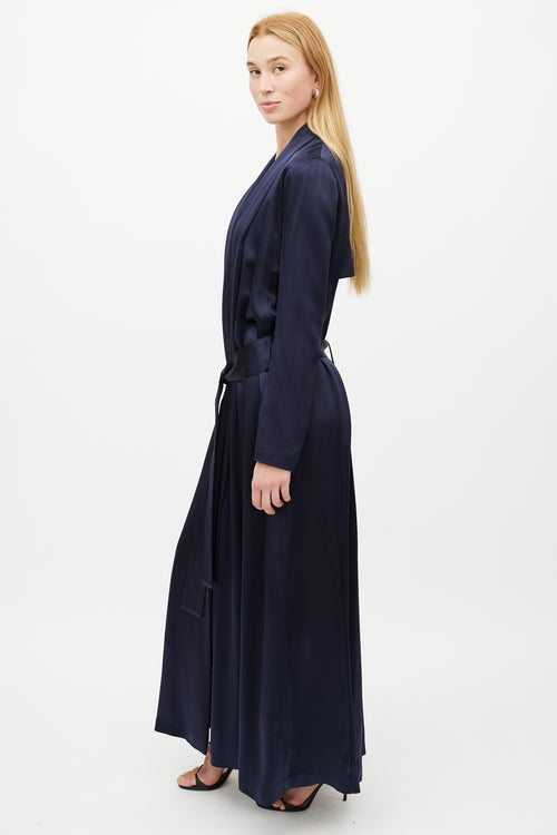 Galvan Navy Silk Belted Coat