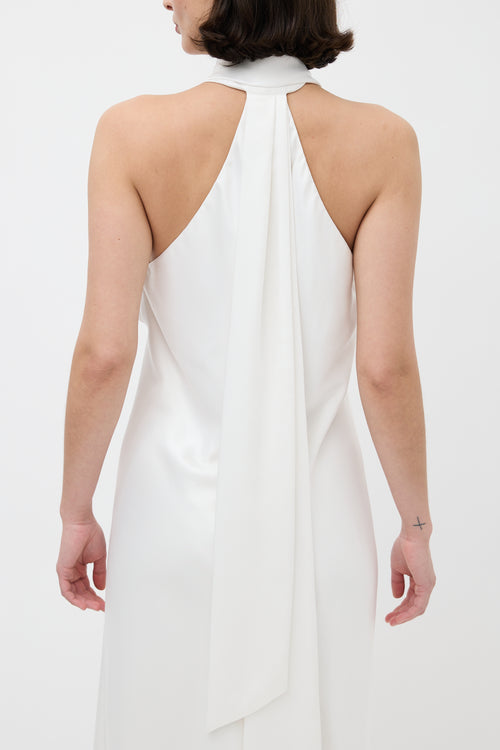 Galvan White Satin Cropped Pandora Halter Neck Dress