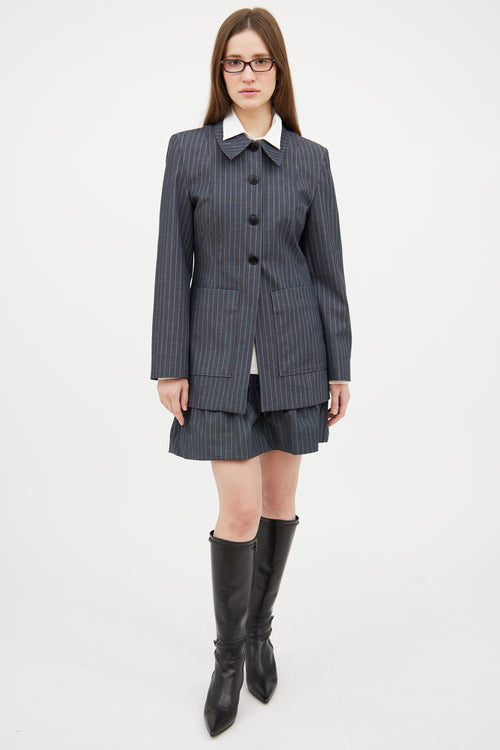 Ganni Grey 
White Pinstripe Skirt Set