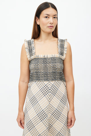 Ganni Beige 
Multicolour Plaid Seersucker Dress