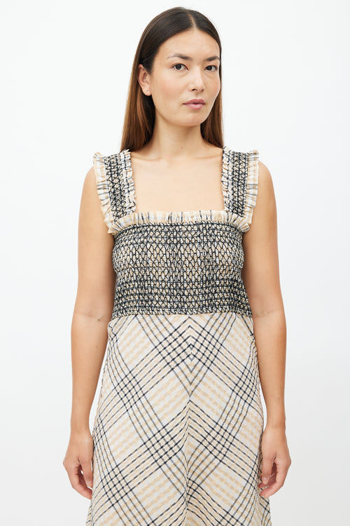 Ganni Beige 
Multicolour Plaid Seersucker Dress