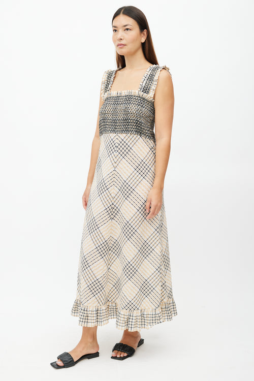 Ganni Beige 
Multicolour Plaid Seersucker Dress