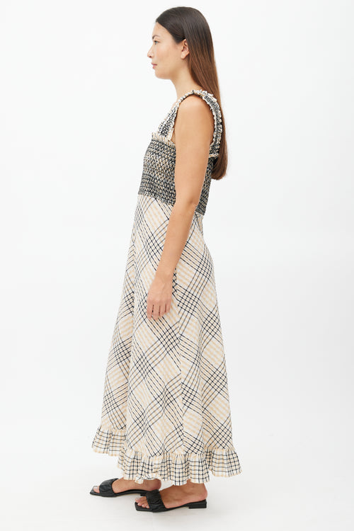 Ganni Beige 
Multicolour Plaid Seersucker Dress