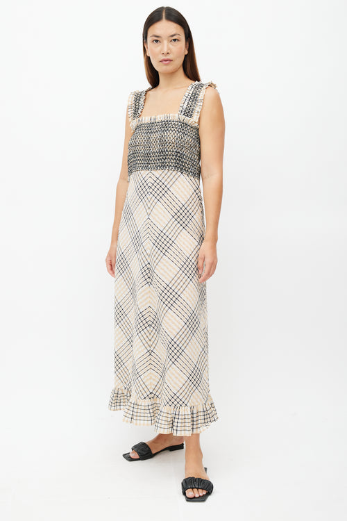 Ganni Beige 
Multicolour Plaid Seersucker Dress