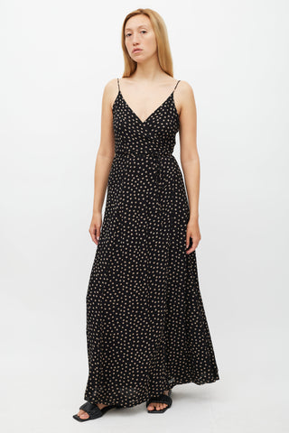 Ganni Black 
Beige Polkadot Wrap Dress