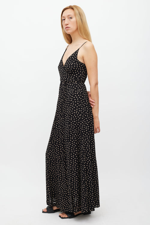 Ganni Black 
Beige Polkadot Wrap Dress