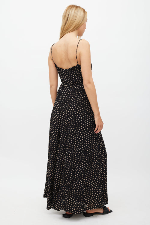 Ganni Black 
Beige Polkadot Wrap Dress