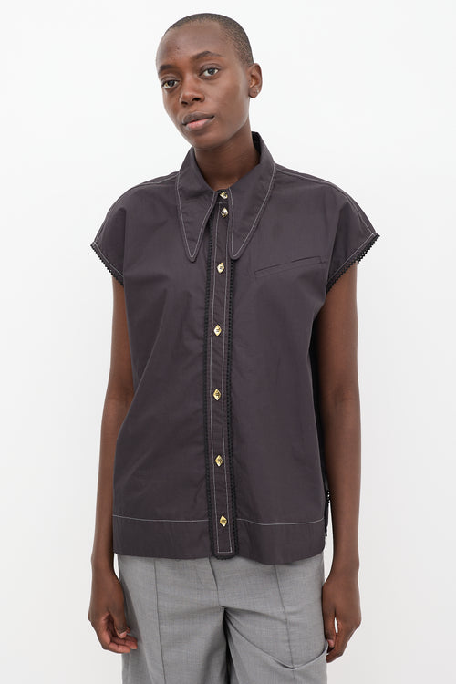 Ganni Black Cotton Poplin Sleeveless Diamond Shirt