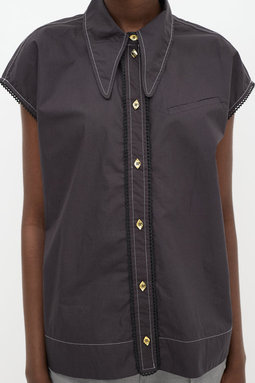 Ganni Black Cotton Poplin Sleeveless Diamond Shirt