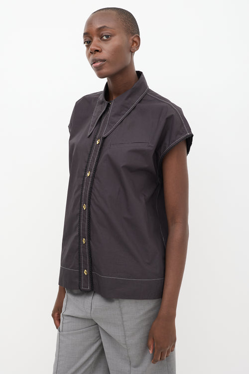 Ganni Black Cotton Poplin Sleeveless Diamond Shirt