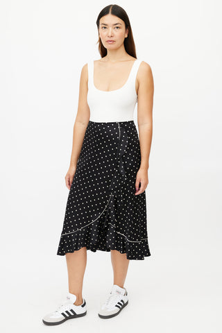 Ganni Black 
Cream Silk Polka Dot Skirt