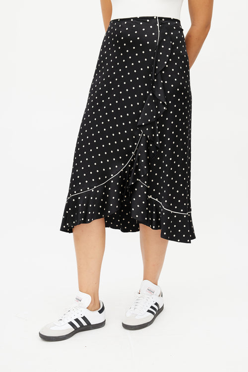 Ganni Black 
Cream Silk Polka Dot Skirt