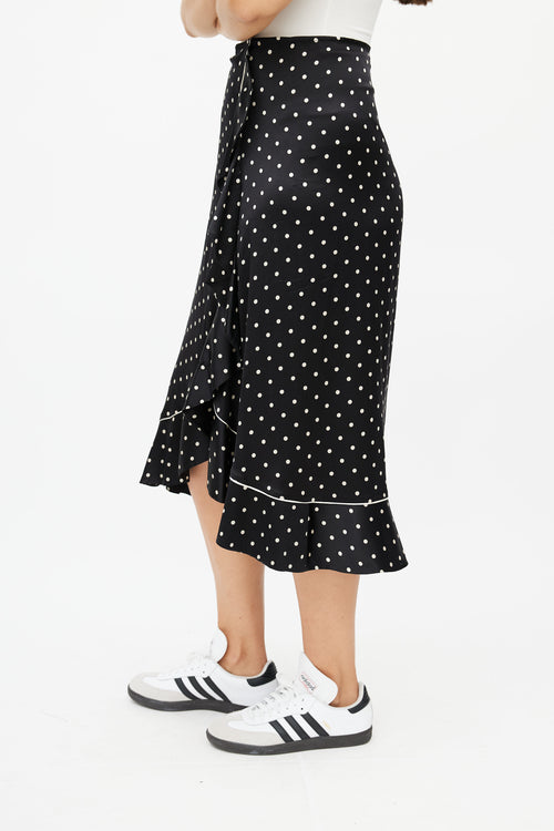 Ganni Black 
Cream Silk Polka Dot Skirt