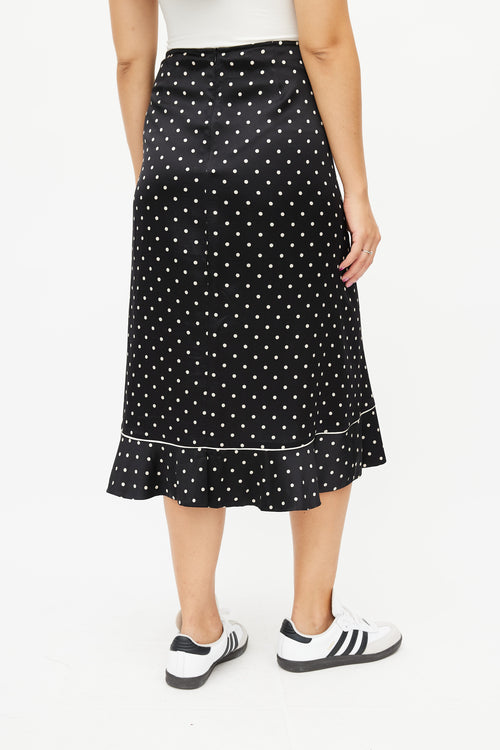 Ganni Black 
Cream Silk Polka Dot Skirt