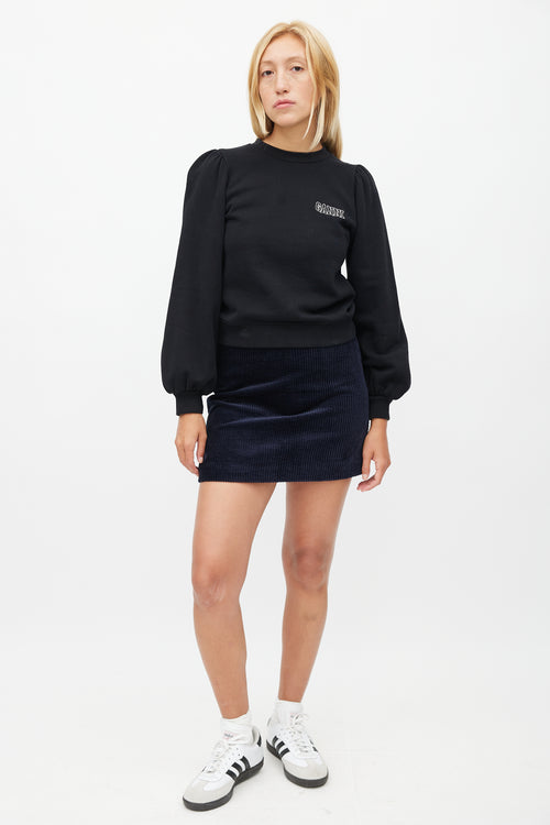 Ganni Black Gathered Logo Sweatshirt