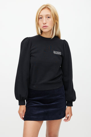 Ganni Black Gathered Logo Sweatshirt