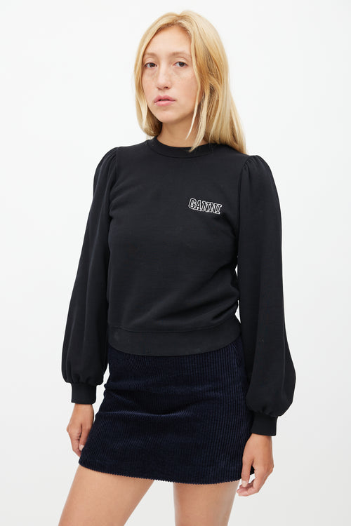 Ganni Black Gathered Logo Sweatshirt