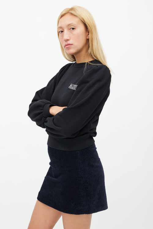 Ganni Black Gathered Logo Sweatshirt