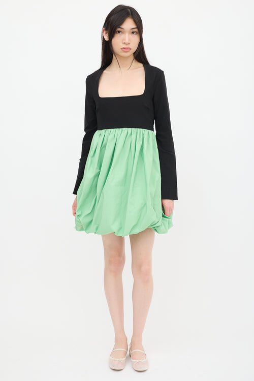 Ganni Black 
Green Balloon Dress