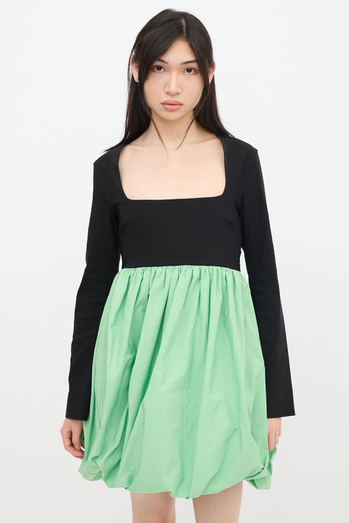 Ganni Black 
Green Balloon Dress