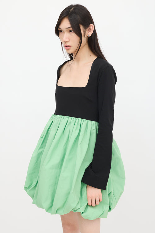 Ganni Black 
Green Balloon Dress