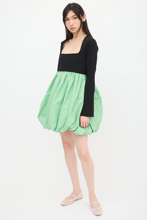 Ganni Black 
Green Balloon Dress