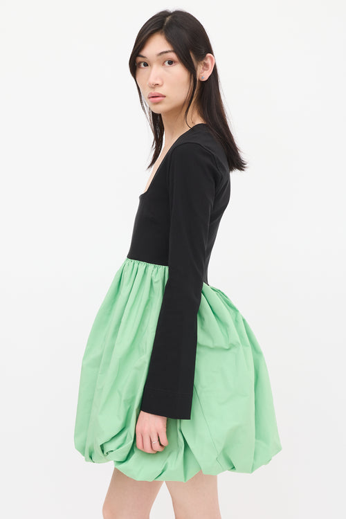 Ganni Black 
Green Balloon Dress