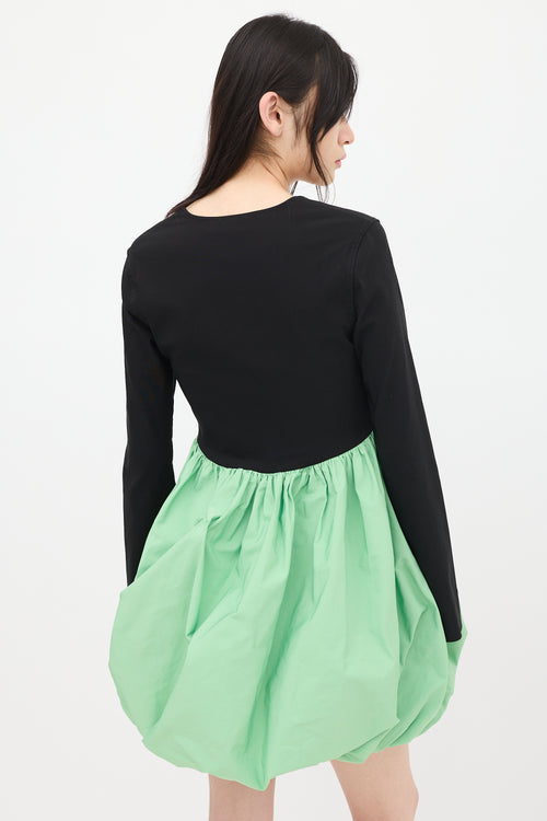 Ganni Black 
Green Balloon Dress