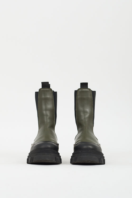 Ganni Black 
Green Leather City Boot