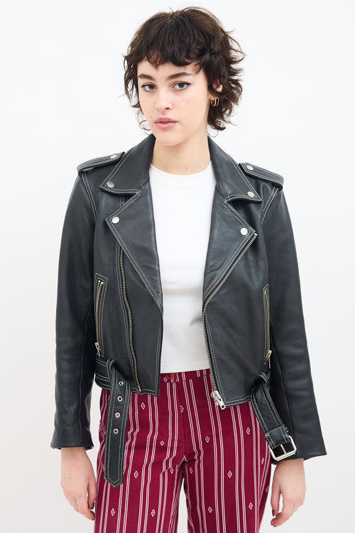 Ganni Black Leather Biker Jacket