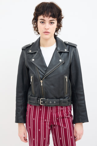 Ganni Black Leather Biker Jacket