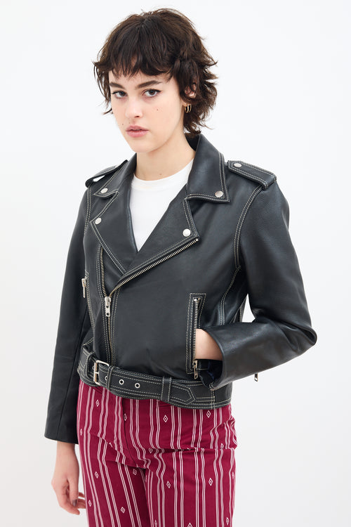 Ganni Black Leather Biker Jacket