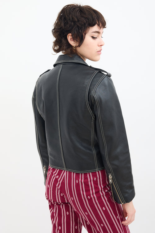 Ganni Black Leather Biker Jacket