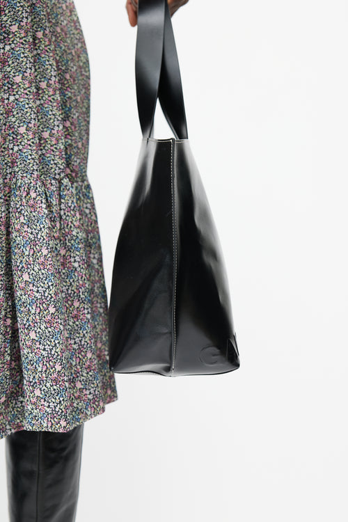 Ganni Black Leather Logo Tote