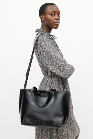 Ganni Black Leather Logo Tote