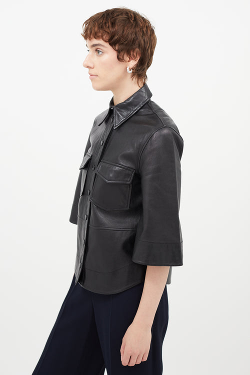 Ganni Black Leather Shirt Jacket