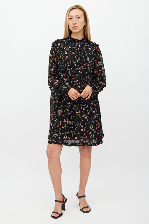 Ganni Black 
Multi Floral Long Sleeve Dress