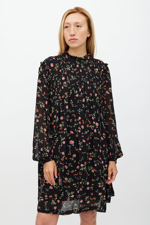 Ganni Black 
Multi Floral Long Sleeve Dress