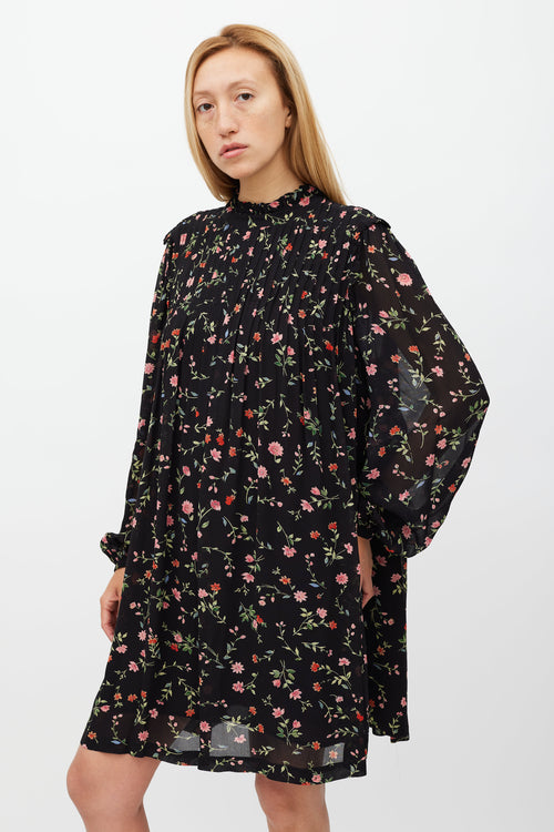 Ganni Black 
Multi Floral Long Sleeve Dress