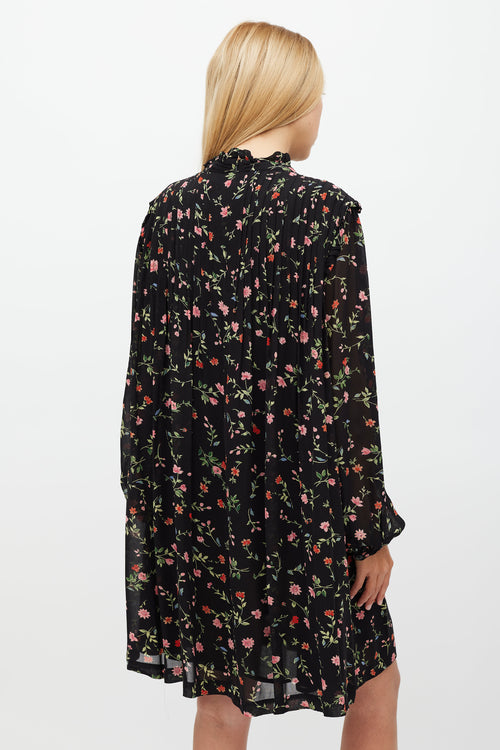 Ganni Black 
Multi Floral Long Sleeve Dress