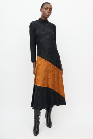 Ganni Black 
Orange Silk Horse Dress