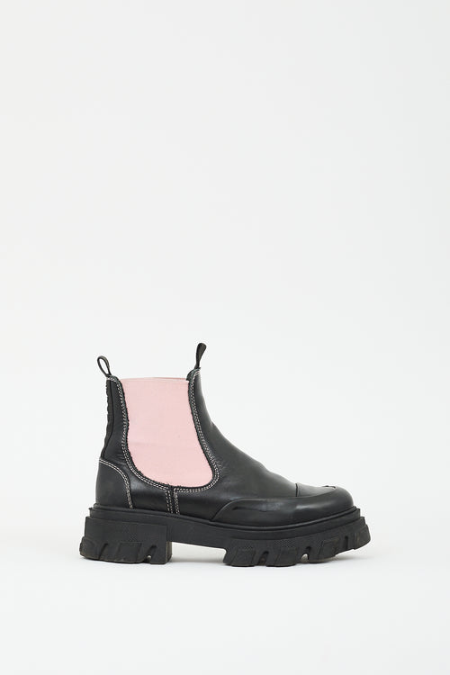 Ganni Black 
Pink Leather Chelsea Boot