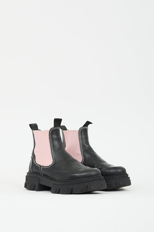 Ganni Black 
Pink Leather Chelsea Boot