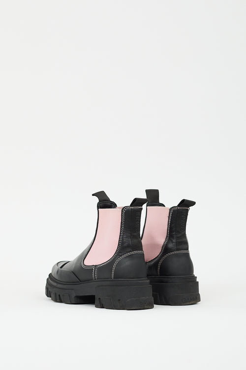 Ganni Black 
Pink Leather Chelsea Boot